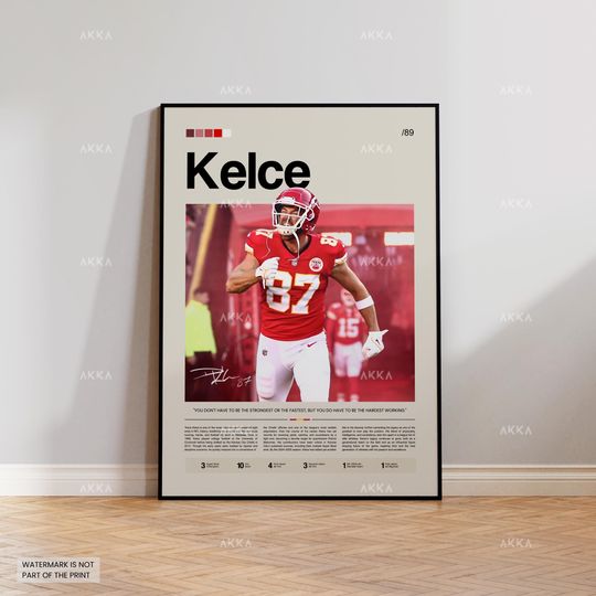 Travis Kelce Poster, Kelce Chiefs Print, Framed Kansas City Chiefs Art, Travis Kelce Wall Decor, football Print Fan Gift Idea, Chiefs Art