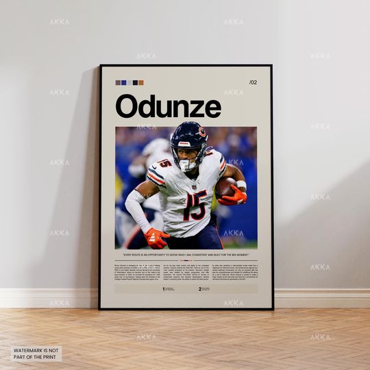 Rome Odunze Poster, Odunze Bears Print, Framed Odunze Chicago Art, Odunze Wall Decor, Chicago Bears Print Fan Gift Idea, football Decor