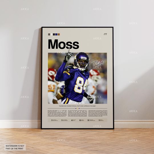 Randy Moss Poster, Moss Vikings Print, Framed Minnesota Vikings Art, Moss Wall Decor, football Print Fan Gift Idea, football Wall Art, Randy Moss Art