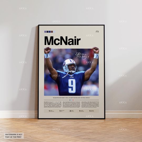 Discover Steve McNair Poster, McNair Titans Print, Framed Tennessee Titans Art, McNair Wall Decor, football Print Fan Gift Idea, football Wall Art