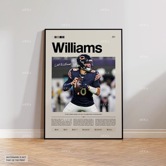 Caleb Williams Poster, Williams Bears Print, Framed Chicago Bears Art, Williams Wall Decor, Chicago Bears Print Fan Gift, football Decor