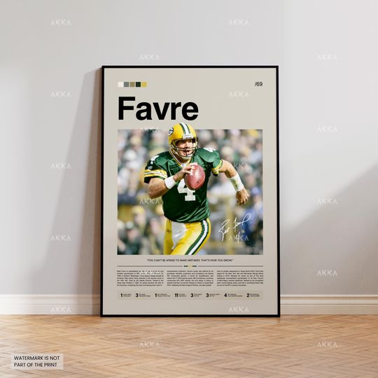 Brett Favre Poster, Favre Packers Print, Framed Green Bay Packers Art, Green Bay Packers Wall Decor, football Print Fan Gift Idea, Favre Print