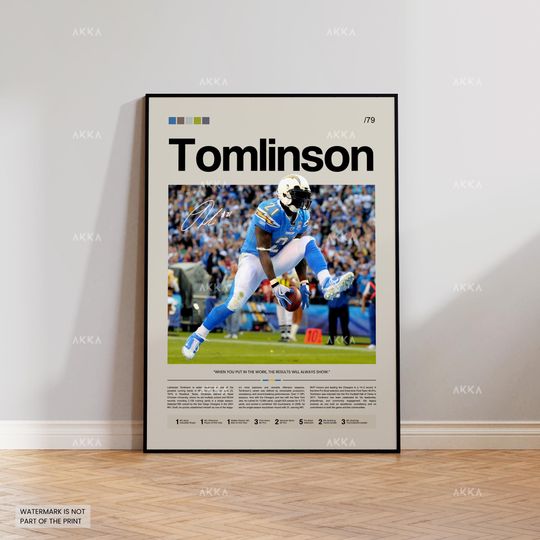 Discover LaDainian Tomlinson Poster, Tomlinson Chargers Print, Framed San Diego Chargers Art, Tomlinson Wall Decor, football Print Fan Gift Idea
