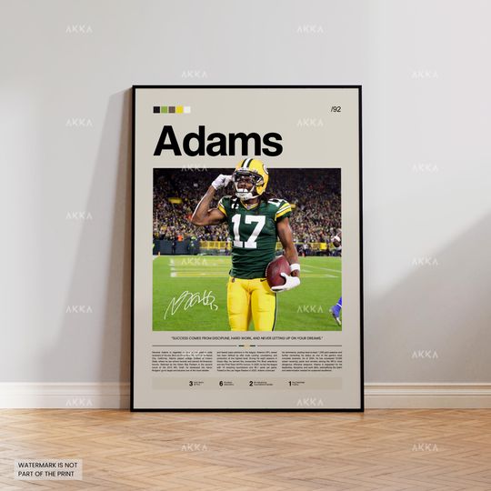 Davante Adams Poster, Adams Packers Print, Framed Green Bay Packers Art, Davante Adams Wall Decor, football Print Fan Gift Idea, Adams football Art