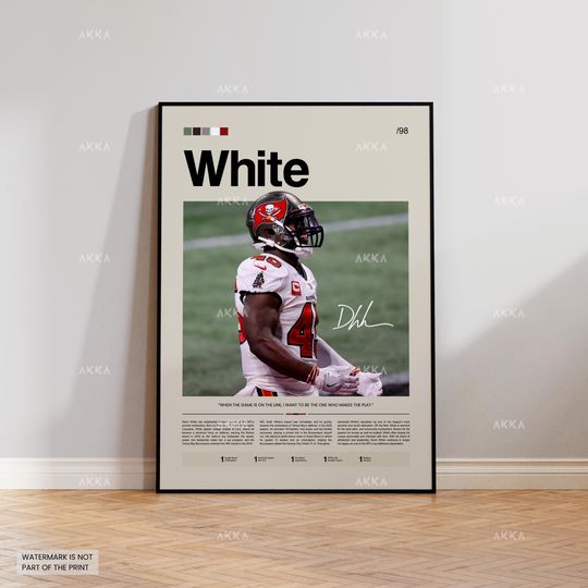 Devin White Poster, White Buccaneers Print, Framed Tampa Bay Buccaneers Art, White Tampa Bay Wall Decor, football Print Fan Gift Idea, White football