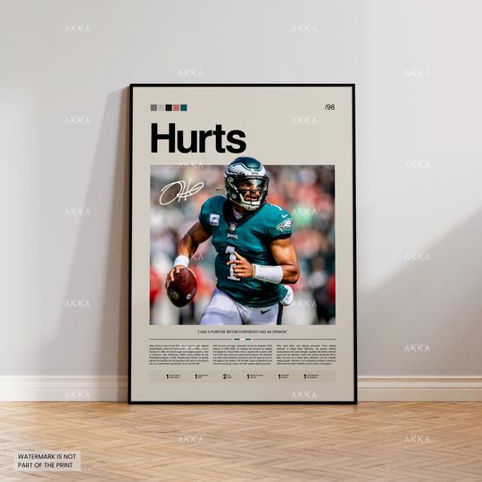 Jalen Hurts Poster, Hurts Eagles Print, Framed Philadelphia Eagles Art, Jalen Hurts Wall Decor, football Print Fan Gift Idea, Eagles Art