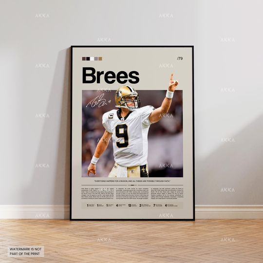 Drew Brees Poster, Brees Saints Print, New Orleans Saints Art, Drew Brees Wall Decor, New Orleans Saints Print Fan Gift Idea, football Art