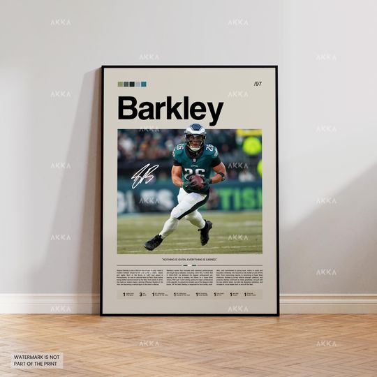 Saquon Barkley Poster, Barkley Eagles Print, Framed Philadelphia Eagles Art, Saquon Barkley Wall Decor, football Print Fan Gift Idea, Eagles Art