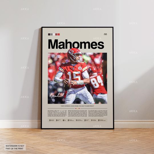 Discover Patrick Mahomes Poster, Mahomes Chiefs Print, Framed Kansas City Chiefs Art, Patrick Mahomes Wall Decor, football Print Fan Gift Idea, Chiefs Art