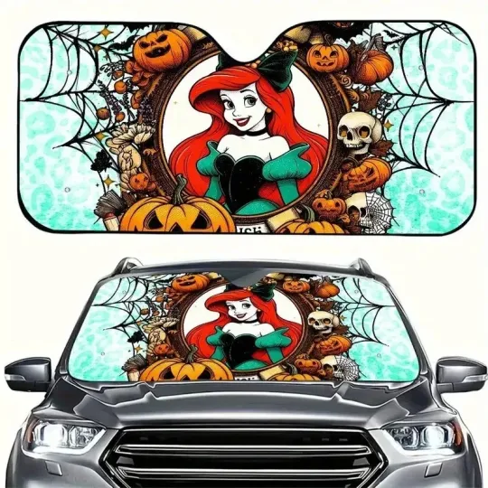 Discover Halloween Ariel Princess Horror Pumpkin Spider Web Car Windshield Sun Shade 3D