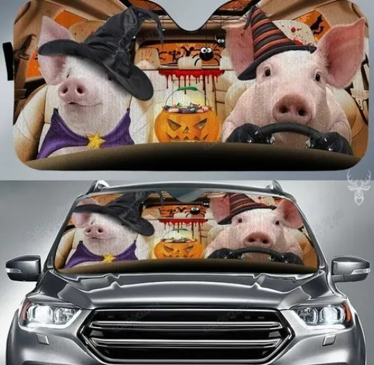 Pig Halloween Car Sunshade Funny Animals Car Windshield Sun Shade