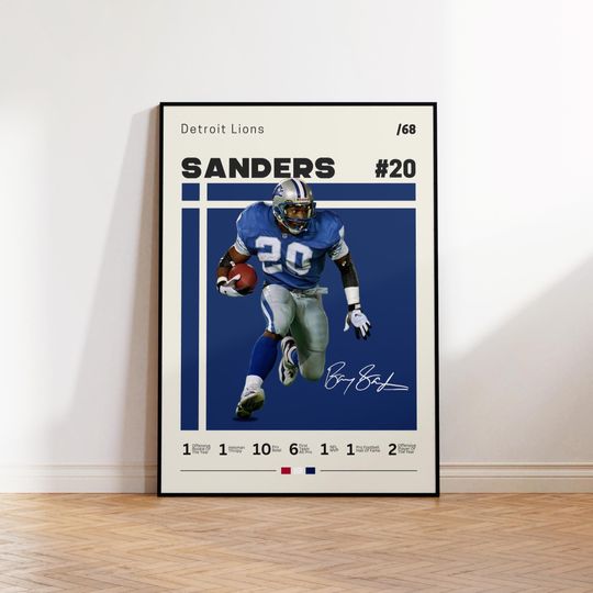 Barry Sanders Poster, Detroit Print, football Poster, Sports Poster, football Fans, Football Poster, football Wall Art, Sports Bedroom Posters