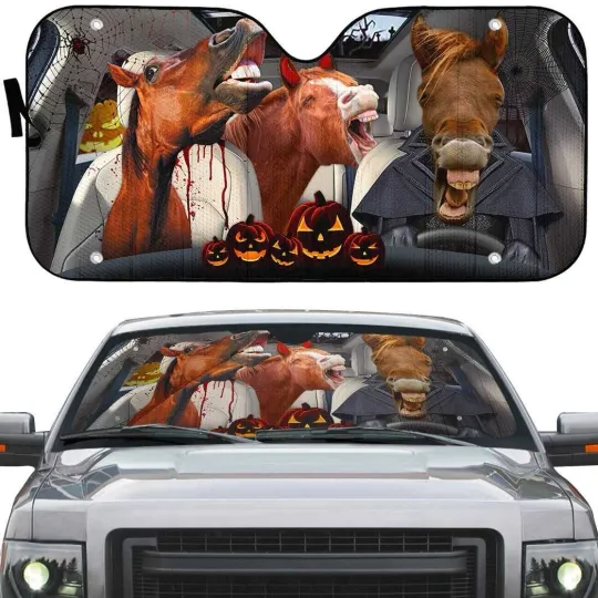 Discover Horse Happy Halloween Car Sunshade Halloween Car Windshield Sun Shade