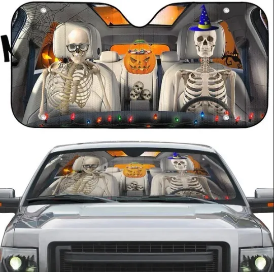 Discover Skull Skeleton Happy Halloween Car Sunshade Halloween Car Windshield Sun Shade