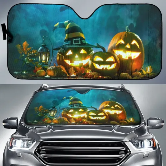 Discover Pumpkins Car Sunshade 2025, Halloween Items For Car,  Scary Auto Sun Shade