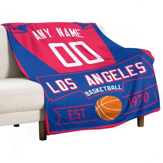 Discover Los Angeles Basketball Blanket, Custom Throw Blanket with Name Number, Sports Blanket Gifts for Kids Adults, Camping Travel Blanket
