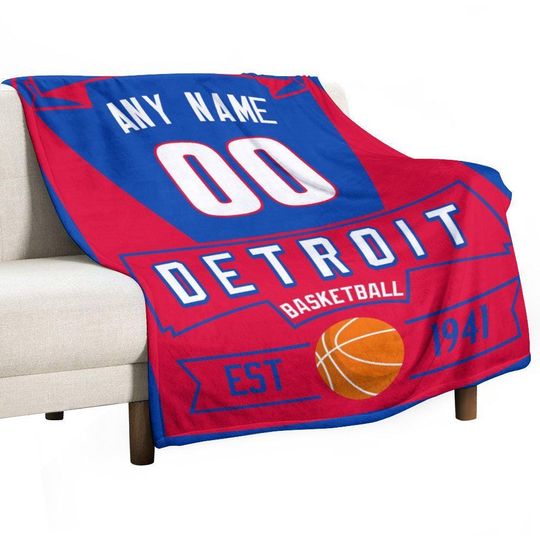 Discover Personalized Detroit Basketball Blanket | Soft & Warm Flannel Throw Blanket | Custom Name Number Blanket for Kids Adults Birthday Gift