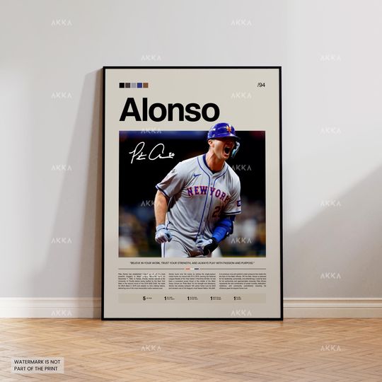 Discover Pete Alonso Poster, New York Mets Wall Art Print, Framed Baseball Decor