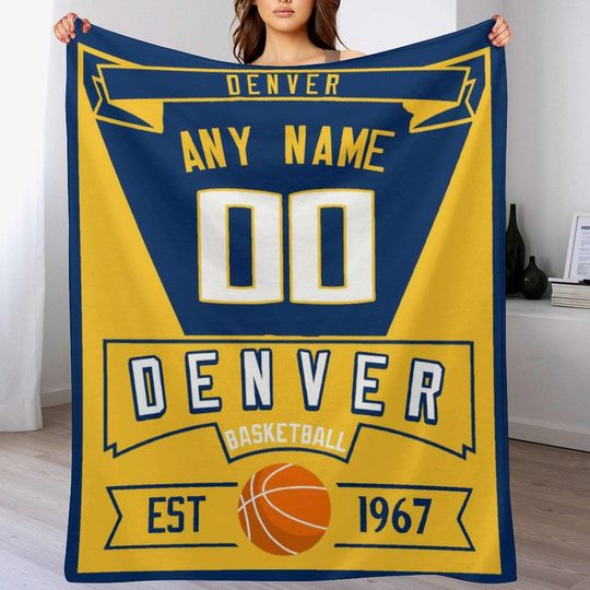 Discover Denver Custom Basketball Blanket - Inches Sports Throw Blanket with Name and Number - Soft Flannel Throw Blankets for Girls Boys Teens