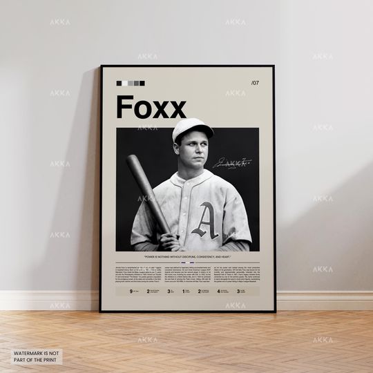 Jimmie Foxx Poster, Philadelphia Athletics Wall Art Print, Framed Baseball Decor