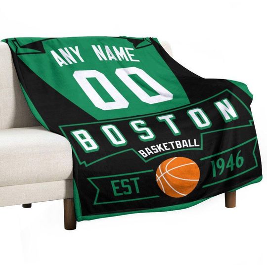 Discover Personalized Boston Basketball Blanket for Boys, Basketball Throw Blanket Gift for Girls Teens Lovers, Custom Name Number Sport Blankets