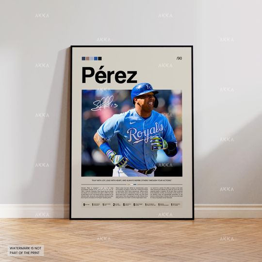 Salvador Prez Poster, Kansas City Royals Wall Art Print, Framed Baseball Decor