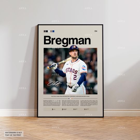 Alex Bregman Poster, Houston Astros Wall Art Print, Framed Baseball Decor