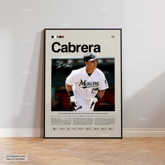 Miguel Cabrera Poster, Florida Marlins Wall Art Print, Framed Baseball Decor
