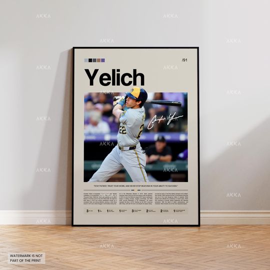 Discover Christian Yelich Poster, Milwaukee Brewers Wall Art Print, Framed Baseball Decor