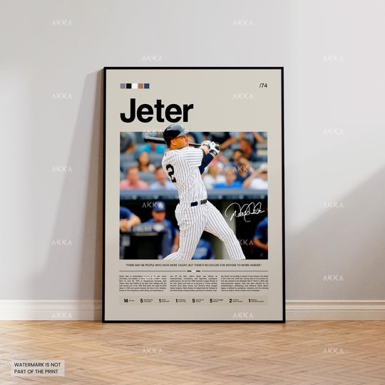Discover Derek Jeter Poster, New York Yankess Wall Art Print, Framed Baseball Decor