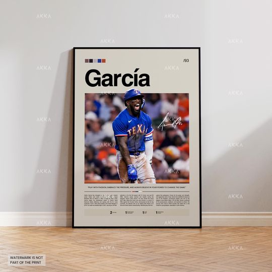 Adolis Garca Poster, Texas Rangers Wall Art Print, Framed Baseball Decor