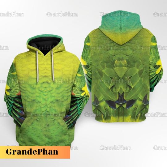 Halloween Parrot Costume Cosplay 3D Hoodie, Bird Sweatshirt, Men's Halloween All Over Print Tee, Bird Lover Shirt, Halloween Costume