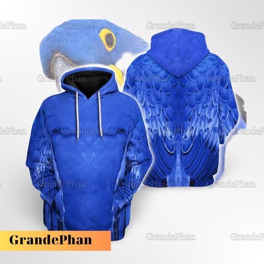 Halloween Hyacinth Macaw Cosplay Costume 3D Hoodie, Parrot Bird Women Costume T Shirt, Bird Lover Shirt, Halloween Costume For Family