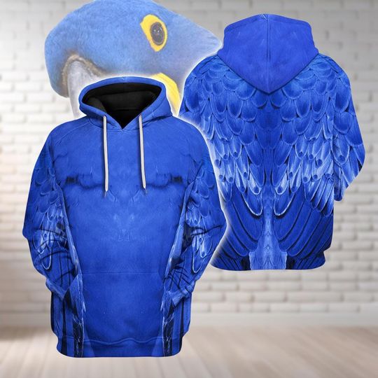 Halloween Hyacinth Macaw Cosplay Costume 3D Hoodie, Parrot Bird Women Costume T Shirt, Bird Lover Shirt, Halloween Costume For Family