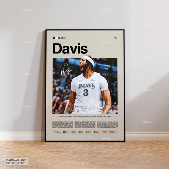 Anthony Davis Poster, Davis Dallas Print, Framed Davis Mavericks Art, Dallas Mavericks Fan Gift Idea, Anthony Davis Wall Art, Decor