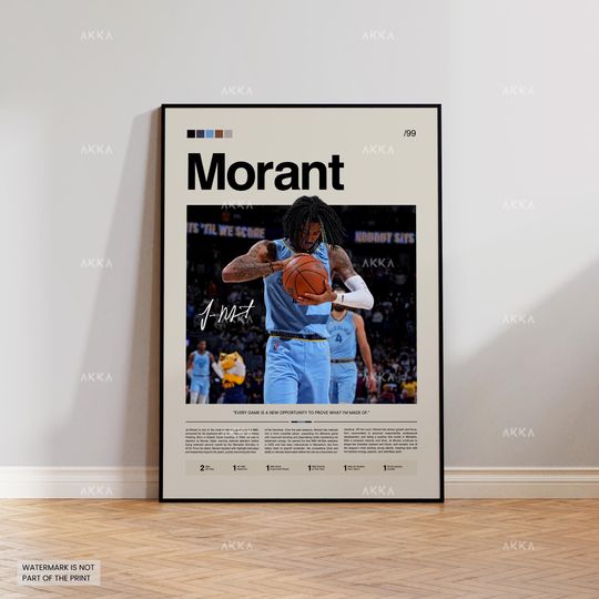Ja Morant Poster, Morant Memphis Print, Framed Morant Grizzlies Art, Memphis Grizzlies Fan Gift Idea, Decor