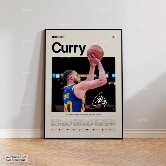 Stephen Curry Poster, Curry Warriors Print, Framed Curry Art, Golden State Fan Gift Idea, Curry Wall Art, Decor, Basketball Art