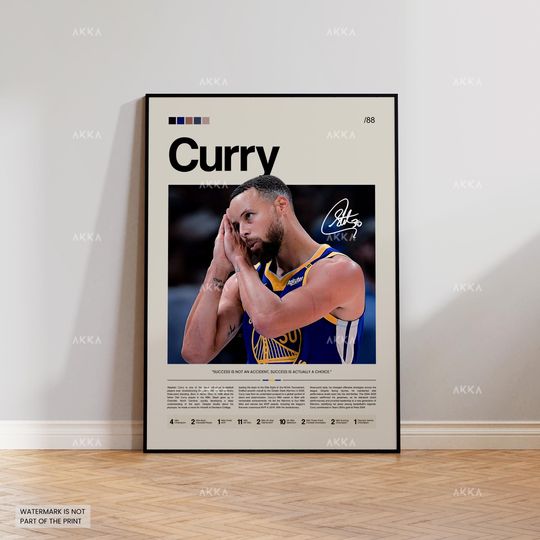 Stephen Curry Poster, Curry Warriors Print, Framed Curry Art, Golden State Warriors Fan Gift Idea, Curry Wall Art, Decor, Basketball Art