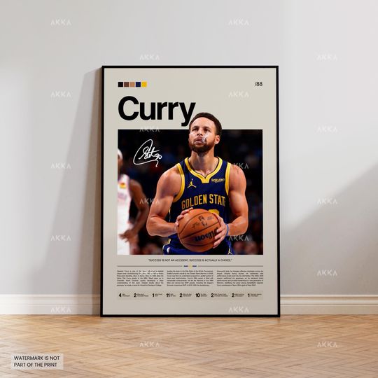 Stephen Curry Poster, Curry Warriors Print, Framed Curry Art, Golden State Warriors Fan Gift Idea, Curry Wall Art, NBA Decor, Basketball Art
