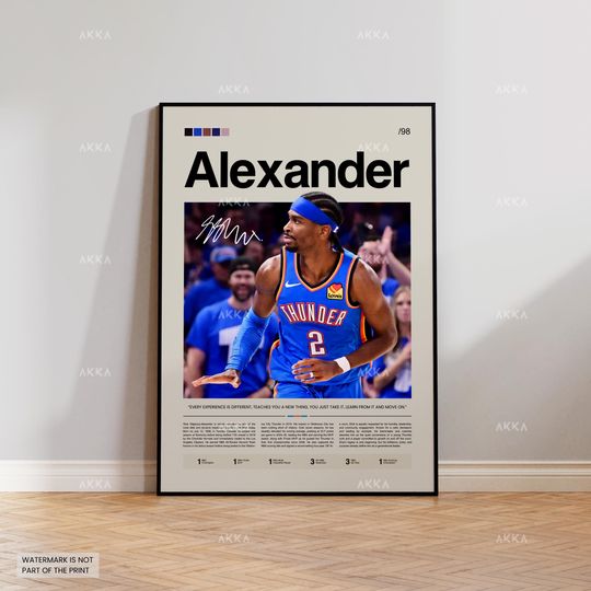 Shai Gilgeous-Alexander Poster, Alexander Thunder Print, Framed OKC Thunder Art, Thunder Fan Gift Idea, Wall Art, NBA Decor