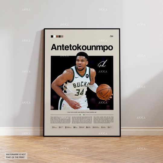 Giannis Antetokoumpo Poster, Giannis Bucks Print, Framed Antetokoumpo Art, Milwaukee Bucks Fan Gift Idea, Antetokoumpo Wall Art, Decor