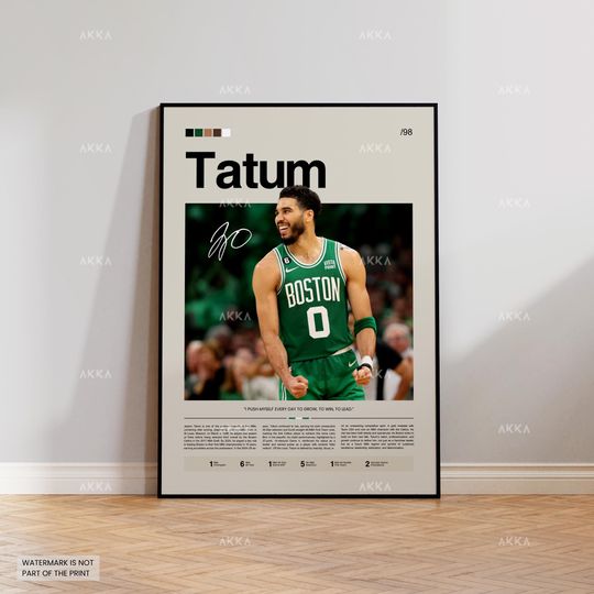 Jayson Tatum Poster, Tatum Celtics Print, Framed Tatum Boston Art, Boston Celtics Fan Gift Idea, Decor