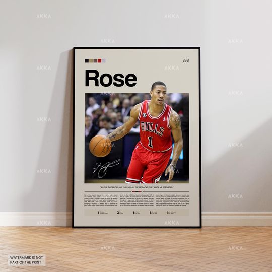 Derrick Rose Poster, Rose Bulls Print, Framed Derrick Rose Art, Chicago Bulls Fan Gift Idea, Rose Wall Art, Decor, Basketball Poster