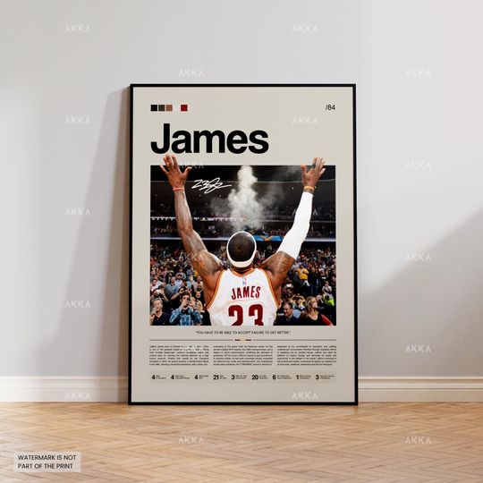 LeBron James Poster, James Cleveland Print, Framed LeBron Art, Cleveland Cavaliers Fan Gift Idea, LeBron Wall Art, Decor, Basketball Art