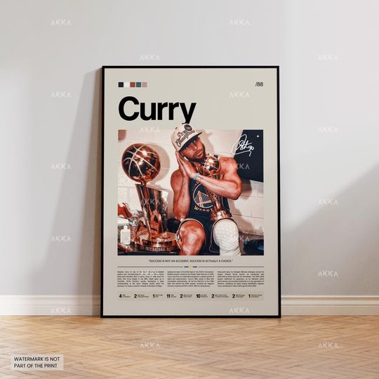 Stephen Curry Poster, Curry Warriors Print, Framed Curry Art, Golden State Warriors Fan Gift Idea, Curry Wall Art, Decor, Basketball Art