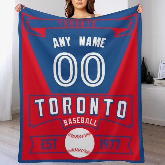 Custom Baseball Blanket, Toronto Personalized Sports Blanket Add Name Number, Cozy Baseball Team Throw Blanket for Boys Girls Fans Gift