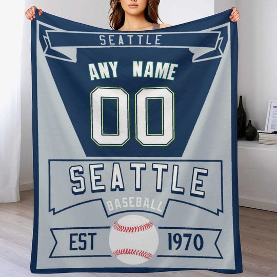 Discover Personalized Name & Number Baseball Blanket, Custom Seattle Throw Blanket Game Day Gift for Baseball Lover, Teens, Boys, Girls Fans