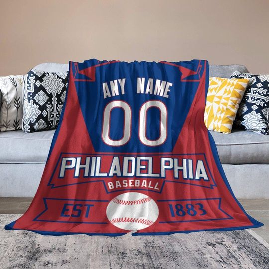 Philadelphia Custom Baseball Blanket with Name Number for Boys Girls, Personalized Baseball Throw Blankets for Kids Adults, Bed Sofa