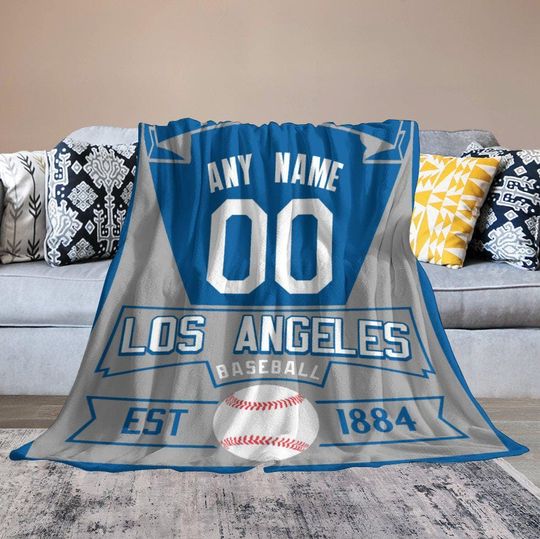 Personalized Baseball Blanket, Los Angeles Custom Baseball Gifts for Kids Adults, Sport Throw Blankets for Baseball Lovers, Bed Sofa Decor