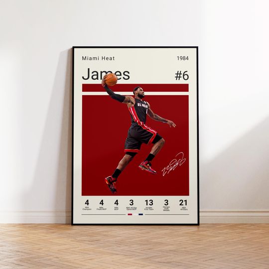 Lebron James Poster, Miami Heat Poster, Gift For Lebron Fan, NBA Poster, Sports Poster, NBA Fans, Basketball Gift, Sports Bedroom Posters